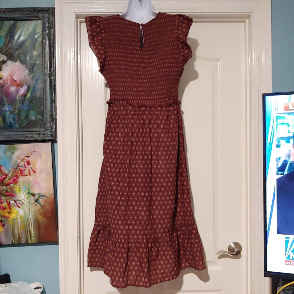 Vineyard Vines Floral Smocked Ruffle Feminine Clean Girl Dress L Cottage - Picture 7 of 12
